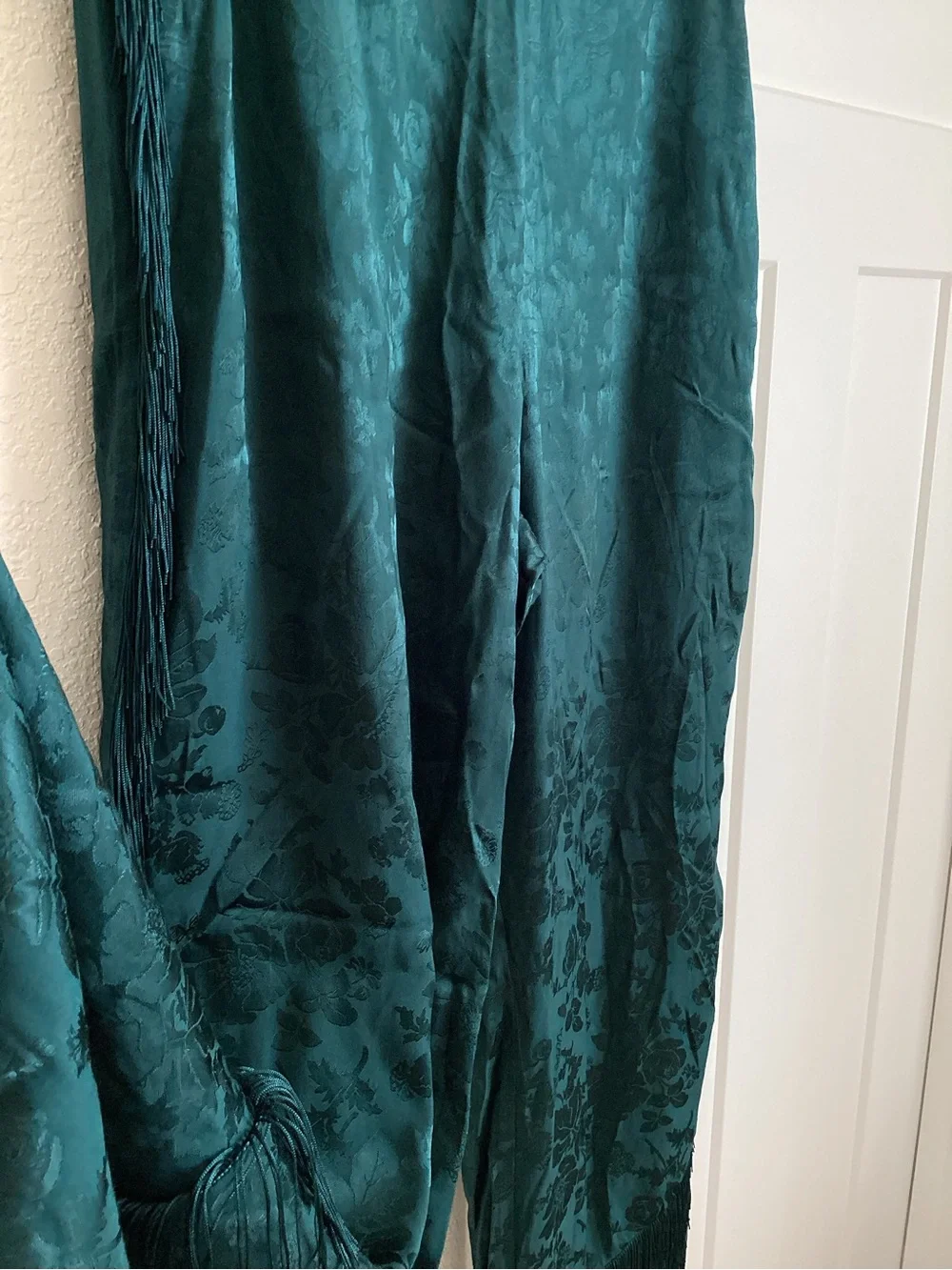 Anthropologie Patterned Fringe Trouser Pants New 12 Dark Green Teal Jacquard - Picture 8 of 16